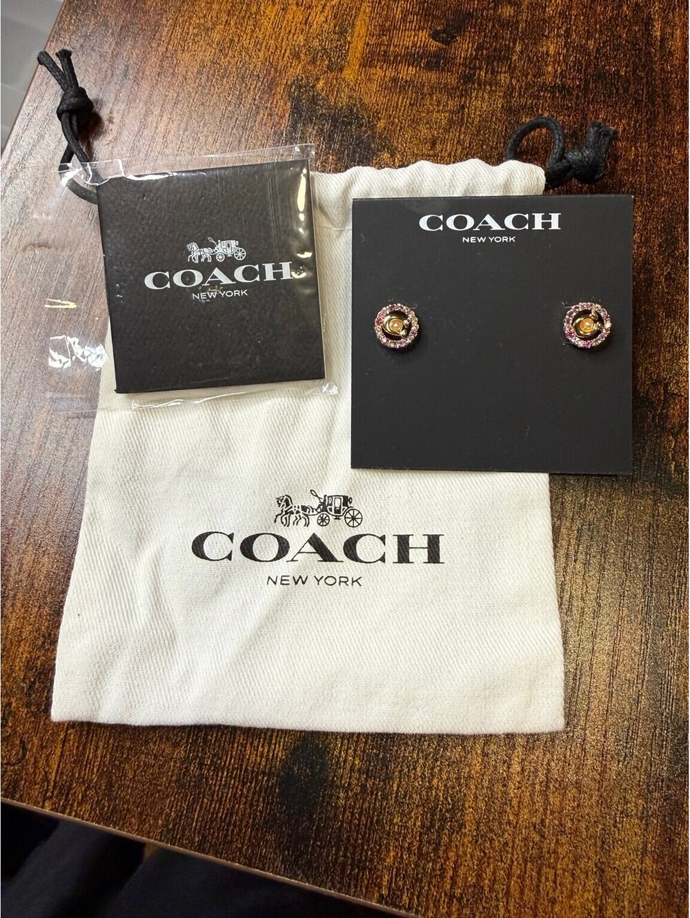 Coach C9353 Signature C Crystal Rose Stud Earrings Pink Gold Tone NWOT